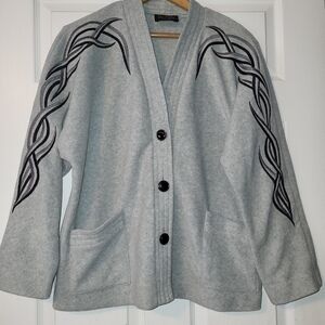 Bob Mackie Embroidered Dolman Sleeve Fleece Cardigan Women's Size Medium‎ Gray